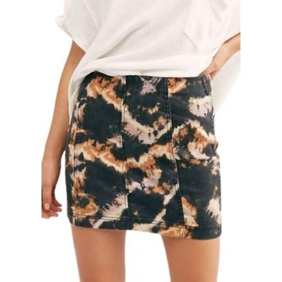 Free People Modern Femme Mini Skirt Black Gold Size 12 - Picture 1 of 6